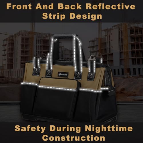 20 IN Large Tool Bag For Men Heavy Duty, Drill Bag Tool Bag Organizer, Wide Mouth Waterproof Hard Bottom Multiple Pockets Tool Tote, Tool Caddy, Maintenance 20 Inch