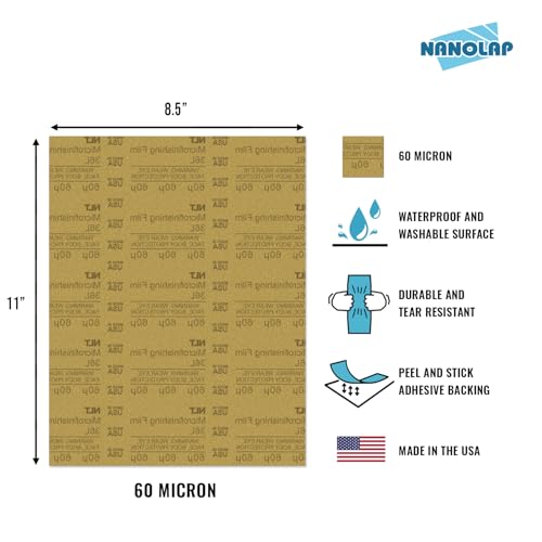 PSA Microfinishing Film, 3 Pc 60 Micron (300 Grit) Adhesive Polishing Paper, 8-1/2” x 11” Fine Sanding Film for Scary Sharp Sharpening System, Lapping, or Polishing Jewelry, Aluminum Oxide AO