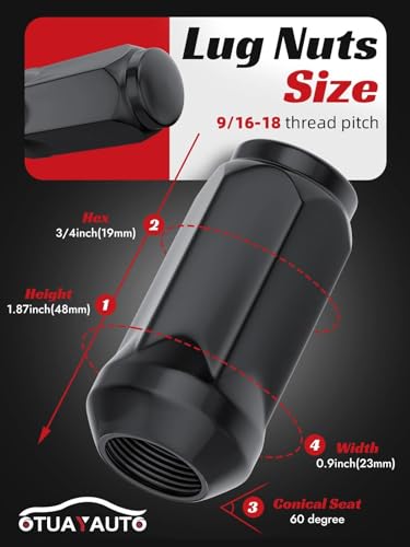 OTUAYAUTO 9/16-18 Lug Nuts, Replacement for 1994-2011 Dodge Ram 2500 3500 9/16-18" 32 PCS Black