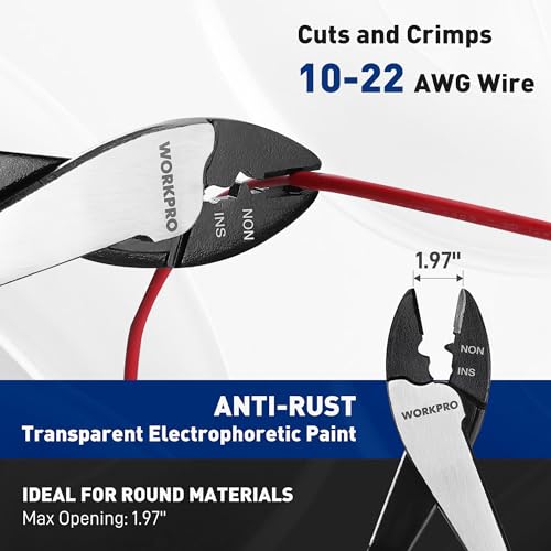 WORKPRO 9.5" Wire Cutter/Crimper, Wire Crimping/Cutting Tool for 10-22 AWG Terminals and Connectors, Designed for Insulated and Non-Insulated Connections (Pack of 2) 9.5 inches (Pack of 2)