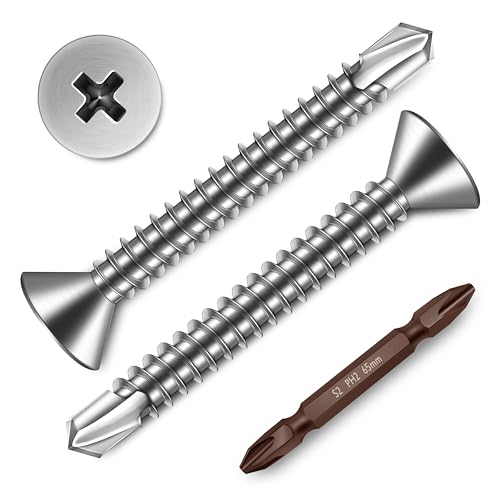 Mywish (150Pcs) #10 x 1-1/2" Self Tapping Screws & (250pcs) #8 x 1-1/4" for Sheet Metal Self Tapping Screws, 410 Stainless Steel, Tek Self Drilling Mouting Screw for Metal Plastic Fast Tapping