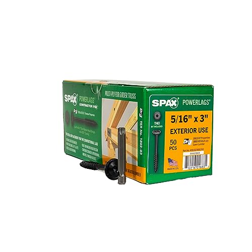 SPAX 4581820800765 5/16” x 3" T-Star Drive Washer Head Black HCR (Exterior) PowerLag Screw (50 Pieces per Box) 5/16 x 3" 50