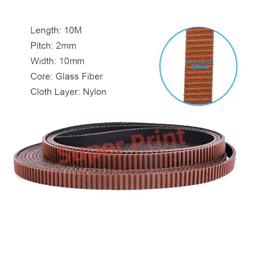Super Print GT2 Timing Belt 10mm,GT2 Belt 10mm Width,3D Printer Open GT2 Timing Belt,Upgrade Nylon Tooth Surface Non-Slip Version for 3D Printers,CNC.(10 Meters) 10mm-10M 1
