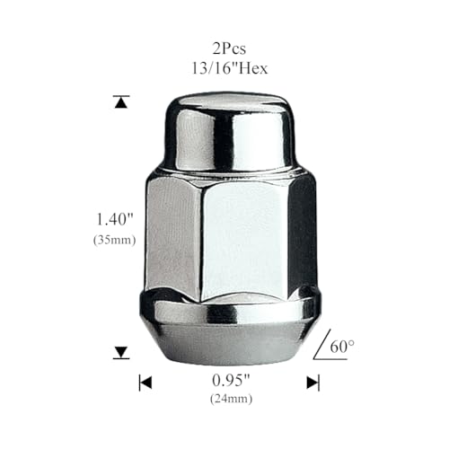 24 Pcs 1/2"-20 Thread Bulge Acorn 35mm 1.4" Long Lug Nuts Chrome 13/16" 21mm Hex Fits 1991-2005 Dodge Dakota | 1998-2003 Durango | 1992-2017 Viper