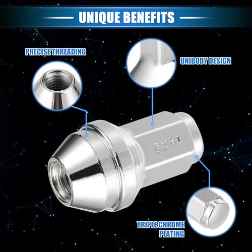 6 Pcs Wheel Lug Nuts Compatible for Ford Expedition for Ford F-150 2000-2014, Durable Chorme Plated M14x2.0 Carbon Steel Silver Tone Tire Lugnuts 6