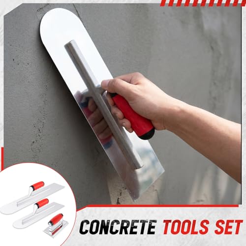 Large 20" & 16" Concrete Finishing Trowel Set, Stainless Steel Masonry & Plastering Finishing Trowels, Square & Round End Trowels with 6" x 3" 1/4" R Edger, DIY Patio, Driveway & Small Projects One Square, One Circle