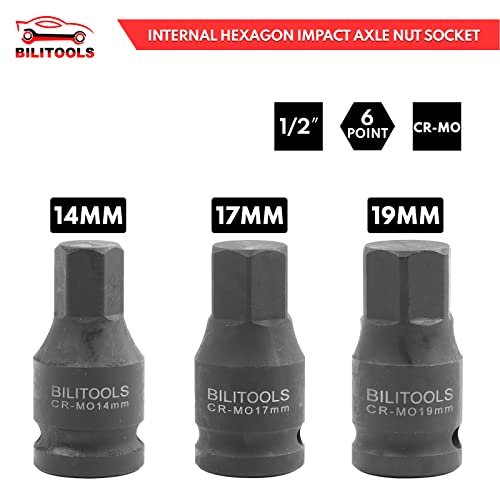 BILITOOLS 1/2 inch Drive Impact Lug Nut Socket Set& 1/2" Drive Deep Axle Nut Spindle Impact Socket Set | 12 Point | CR-MO | 14-17 - 19-30 - 32-34 - 35-36 mm