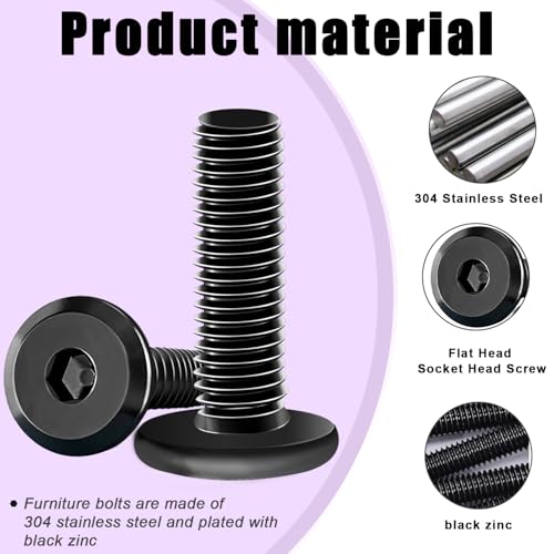 Taiss 30pcs 1/4-20 x 3/4" Flat Head Socket Head Screw,304 Stainless Steel + 170PCS Threaded Inserts Nuts,6 Sizes Wood Threaded Insert Kit