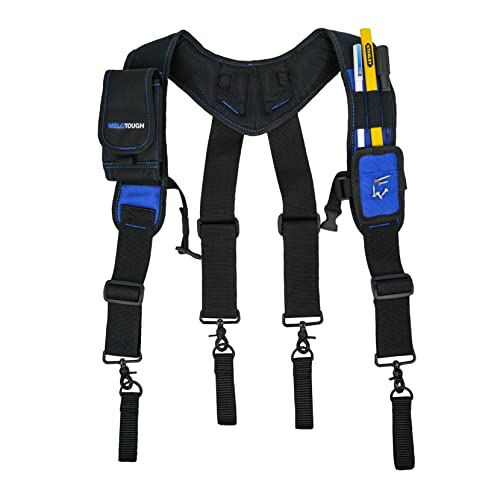MELOTOUGH Tool Belt Suspenders Contruction Bag Suspenders Heavy Duty Padded Work belt Suspenders for Carpenter + Magnetic Suspenders Tool Belt Suspenders with Large Moveable Phone Holder