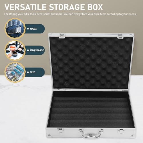 Sewroro Lockable Aluminum Alloy Toolbox Portable Carrying Case with Handle Tools Container for Home Garage Workshop Office Travel 14.56 X 11.22 X 2.95 in Silver