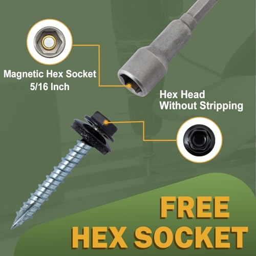 LIONMAX Metal Roofing Screws #10 x 1-1/2 Inch, 300PCS, Black, Rubber Washer #10 x 1-1/2" 300