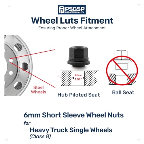6mm Black Sleeve Lug Nuts, Hub Piloted, Single, M22x1.5, 6pcs 6mm Sleeve Nuts-M22x1.5 6