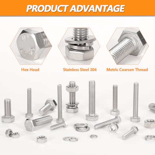 448 Pcs M5 M6 M8 Hex Bolts and Nuts Assortment Kit,16/20/30/40mm Bolts M5/M6/M8 - 16/20/30/40mm