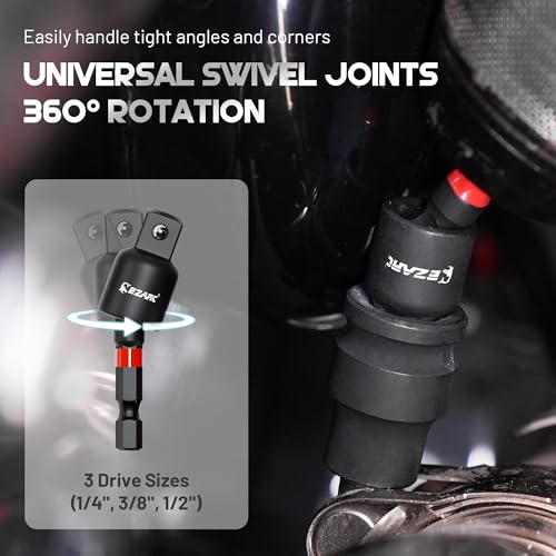EZARC Impact Socket Adapter Set, 14PCS with Swivel and Angle Attachments