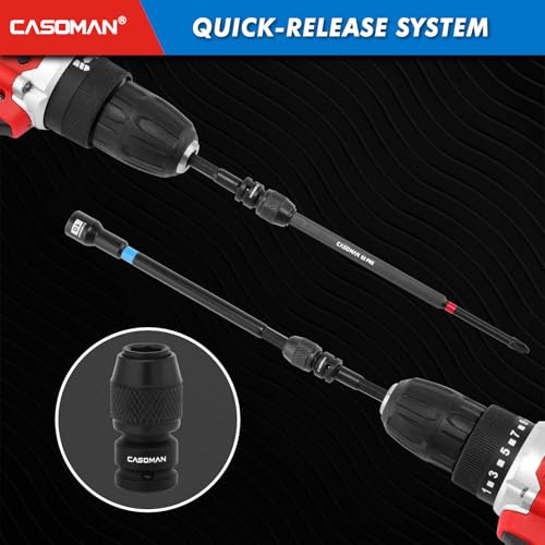 CASOMAN 52-Piece 1/4" Magnetic Nut Driver Set & 1/4" Dr. Shallow and Deep Impact Socket Set, Metric, Includes Adapter, Extension Bar, Universal Joint and Long Impact Bit