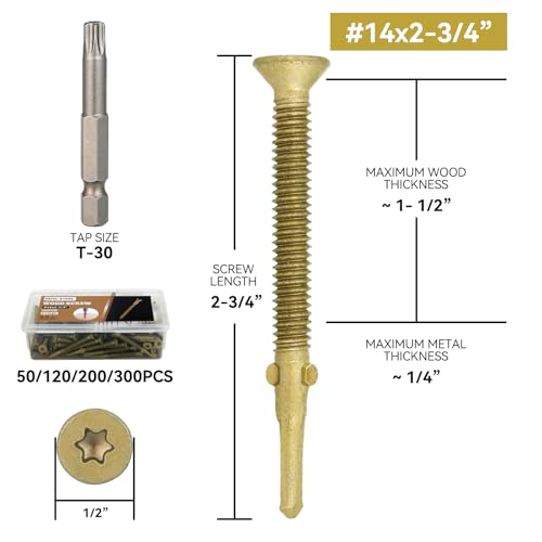 120Pcs#14 x 2-3/4" Trailer Deck Screws-T30 Torx Self-Tapping Screws for Trailers,Wood Metal,Truck Beds & Metal Framing with Reamer Tip 14 x 2-3/4-120