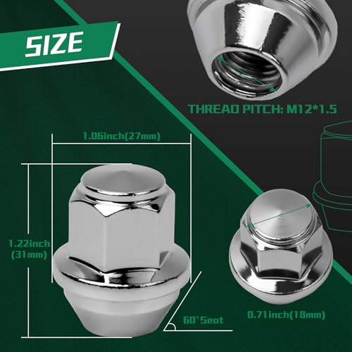 M12*1.5 Wheel Lug Nuts 20PCS Compatible with for 2009-2023 Ford EcoSport/Escape/Fiesta/Focus/Fusion/Ranger/Transit/Bronco/Bronco Sport 2012-2019 Lincoln MKC/MKZ 611-303 ACPZ-1012-H