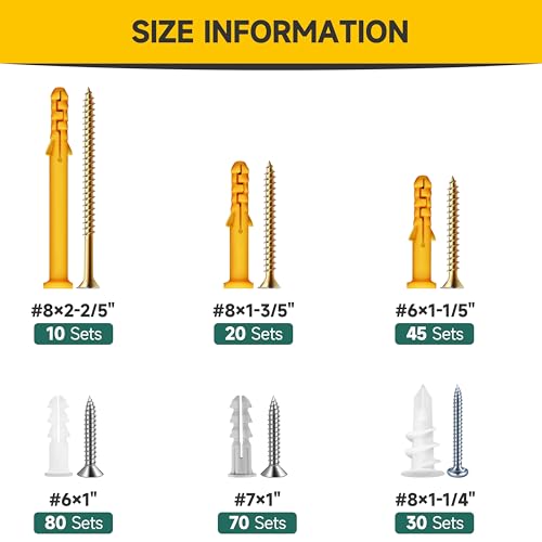 Mywish 30Pcs 1/4 x 2-3/4" Concrete Screws & 510Pcs Wall Hanging Kit with Anchors and Screws, Dry Wall Anchors and Screws Kit for Picture Hanging, Slotted Hex Washer Head Masonry Stucco Screws Anchor K
