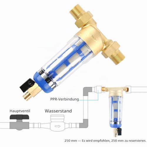 Flushable Fine Filter Reusable, 1 Inch Male Thread Spin Down Sediment Water Filter with 1/2 Inch 3/4 Inch Screw Connection, Water Pre-Filter Sediment Filter for Well Water Hose (3/4 Inch Male Thread) 3/4" Male Thread