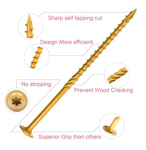 Construction Lag Screws, T30 Decking Screws, #14 x 5 Inches Structural Wood Screws for Timber,Log,Landscaping Wood with 1/4" Shank Torx Bit, Pack of 50 #14 x 5" Bronze