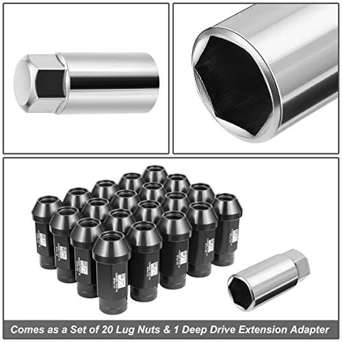 J2 Engineering J2-LN-T7-037-15-BK M12 x 1.5 T6-7075 Aluminum 24mm x 50mm Closed End Lug Nuts w/Deep Drive Extension Adapter,Black