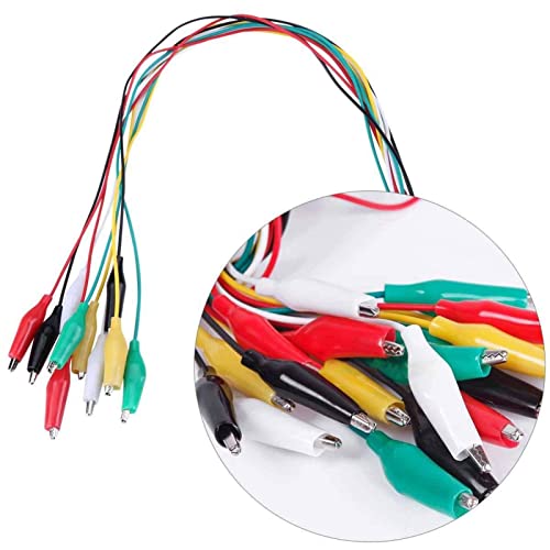 Pack of 10 Alligator Clips with Cable, Test Leads with Alligator Clips, Double Ended Test Leads (50 cm) Green, White, Black, Yellow, Red