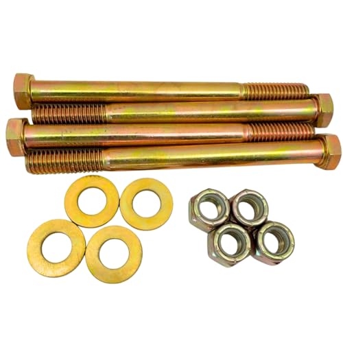 3/8"-16 x 4-1/2" Grade 8 Bolts (10-Pack) – Heavy-Duty Hex Bolts Includes Flat Washers & Nylon Lock Nuts – High-Strength SAE Anti-Vibration 4.5" Coarse Bolts for Automotive, Machinery & Construction 3/8" x 4-1/2" Nylon Lock Nut 10