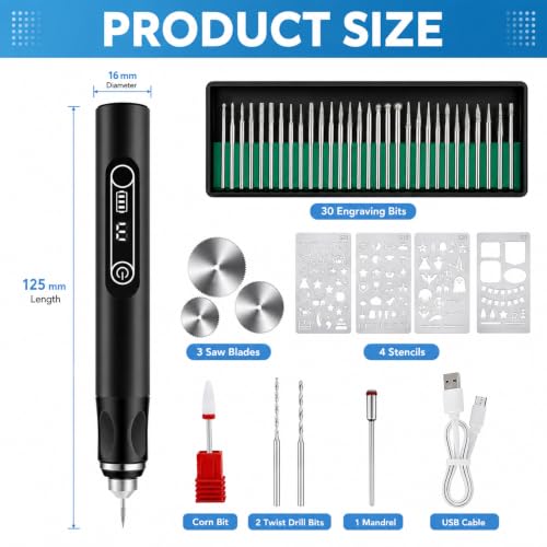 Electric Engraving Pen Set 3 Levels with 32 Bits and 4 Stencils