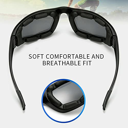 3 Pairs Motorcycle Riding Glasses Foam Padded Eyewear Goggles UV Protection Anti-Wind Dustproof Motorcycle Sunglasses for Outdoor Activities Sports-Clear Yellow Smoke