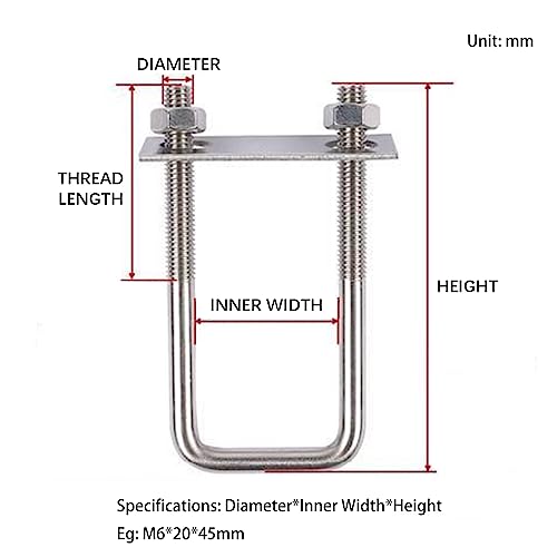 TEN-HIGH U Bolt, 10 Sets 304 Stainless Steel Tie Down U Bolt with Nuts, Frame Plate, Round Washers(M8*50 * 120mm) M8*50*120mm 10pcs