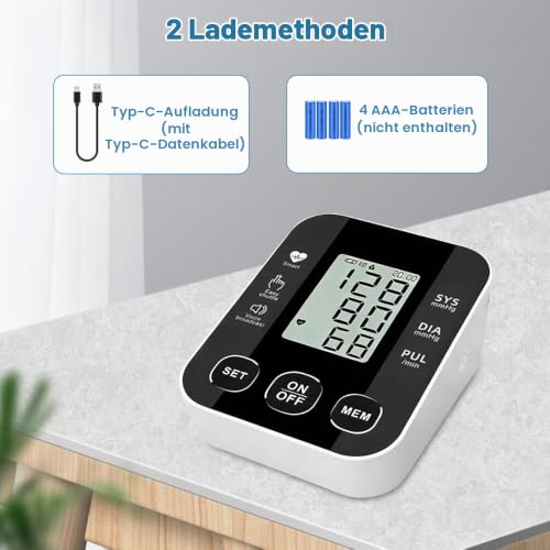 Upper Arm Blood Pressure Monitor with Large LCD Display, Blood Pressure Monitor, Automatic Blood Pressure Monitor with Voice Output, Large Cuff 22-36 cm, 2 x 99 Memory
