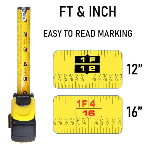 Tape Measure 10ft, 12-Pack Bulk, Self-Locking, Easy Read Measuring Tape, Retractable with Fractions 1/8 inch Scale 10-Foot (12-Pack)