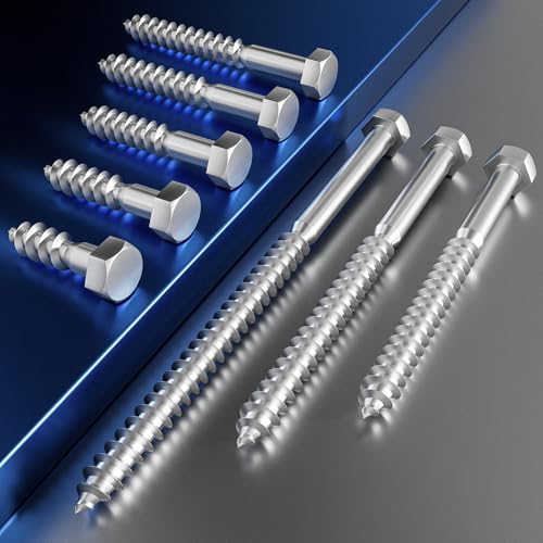 Wensilon Lag Screws Wood Screws (22PCS, 3/8"x3", Black) Hex Head Lag Bolts,(10x75) Heavy Duty Lag Screws,304 Stainless Steel Bolts 18-8 3/8"x3"