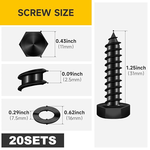 Mywish (20Sets) 1/4" x 1-1/4" Hex Head Lag Bolts & 100Pcs 1-1/4 Pocket Hole Screws, Wood Screws #8 x 1-1/4" Washer Head Square Drive Self Tapping Pocket Screws, Lag Screws Wood Screws