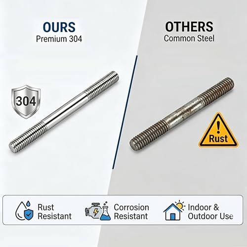 TEN-HIGH 304 Stainless Steel Double End Threaded Stud Bolt M12 x 150mm (Pitch 1.75mm),Heavy Duty Mounting Stud 4PCS, for Structural Fastening, Machine Installation, Flange Connection M12 x L 150mm x P 1.75mm