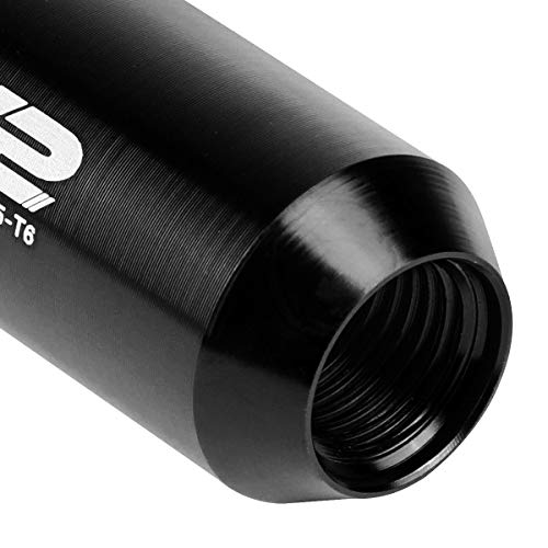 J2 Engineering 20 Pcs 7075 Aluminum Tall Open End M12 x 1.25 Lug Nuts Set w/Socket Adapter, Black, Fit Conical Seat, LN-T7-003-125-BK