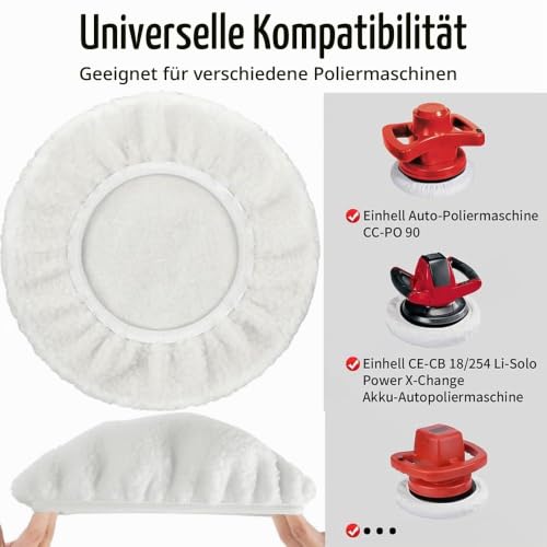 Set of 4 Polishing Hoods, 220 mm - 250 mm Lambswool Polishing Hoods, Polishing Covers for Einhell Battery Car Polishing Machines, Car Polishing Pad, Compatible CE-CB 18/254 Li, CC-PO 90