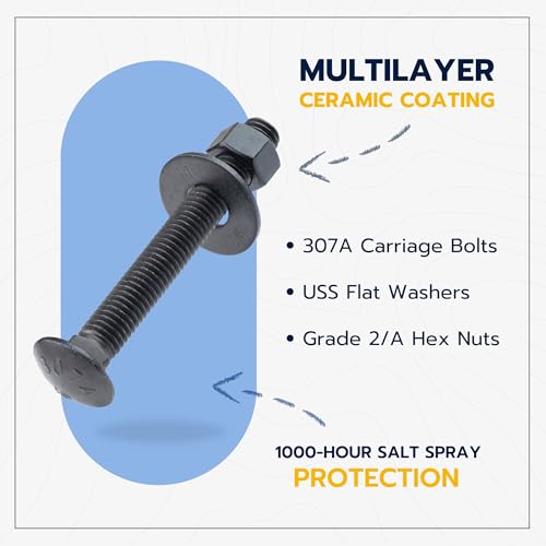 1/2 in. x 4 in. Black Carriage Bolt Kit Includes 12 Bolts, 12 Washers, and 12 Nuts, Ceramic Black Ruspert Coated for Exterior Use - 2X Rust Resistance of Galvanized by Makers Bolt 1/2 x 4
