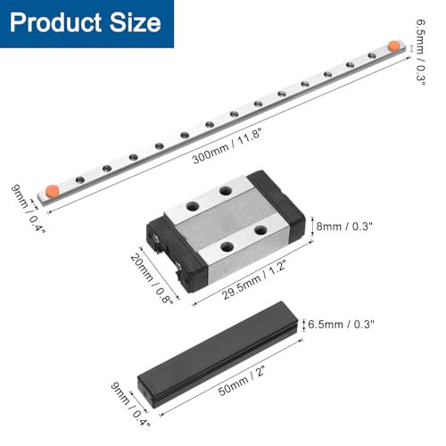 sourcing map MGN9 300mm Linear Guide Rail with MGN9C Sliding Carriage Block and Plastic Mini MGN12 Linear Guide for DIY 3D Printers and CNC Machine, Black