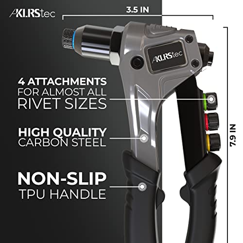 KLRStec Professional Rivet Gun & Rivet Assortment Bundle | Rivet Tool Kit with 120 Pop Rivets, 4 HSS Drills & 500pcs Aluminum Rivets (3/64“ 1/8“ 5/32“ 3/16“) | Complete Set for Blind Rivet Processing