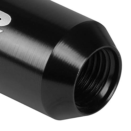 J2 Engineering 16Pcs 7075 Aluminum Open End M12 x 1.25 Lug Nuts w/4Pcs Lock Nuts & Key, Black, Fit Conical Seat, LN-T7-010-125-BK