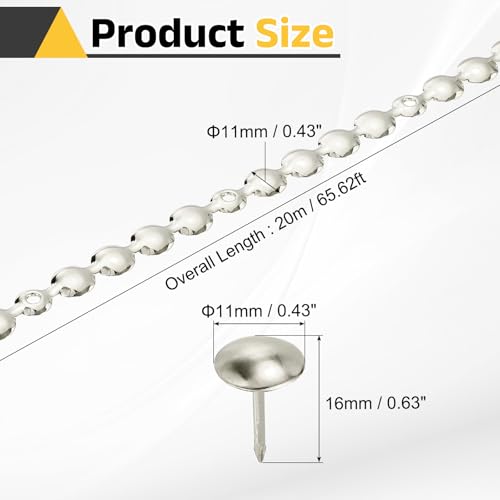 uxcell Upholstery Nailhead Trim, 20 Meters Glossy Upholstery Tacks Strips, Decorative Nail Trims with Nails for Sofa Headboard, Chair DIY Furniture Accessory (11mm Silver)