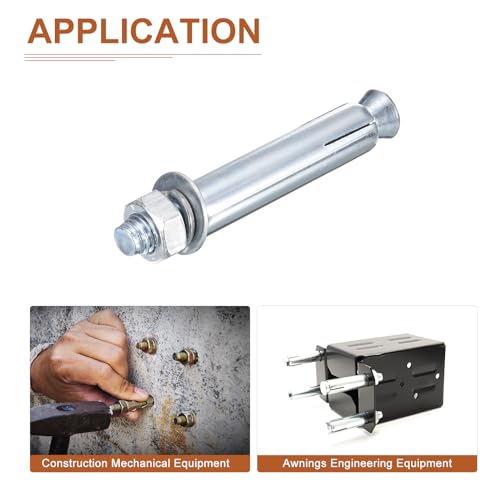 DTGN 1/2" x 4" Hex Nut Sleeve Anchors - 10Pack - Good for Concrete Dry Brick Block Walls - Carbon Steel - Silver 10 1/2" x 4"
