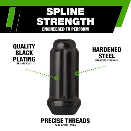 DPAccessories Lug Nuts Compatible with 2020-2025 Jeep Gladiator | Black Spline Style | Aftermarket Aluminum Wheels Only | Set of 20 Wheel Nuts & 1 Tool | DJEGLA01A-BK/1 2020-2025 Aftermarket Wheels