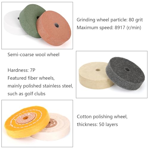 Hedume Set of 14 Grinding Wheels, 7 Different 3 Inches Buffing Wheels Kit for Mini Small Polishing Machine, Electric Drill, Sharpening, Rust Removal, Polishing for Home DIY