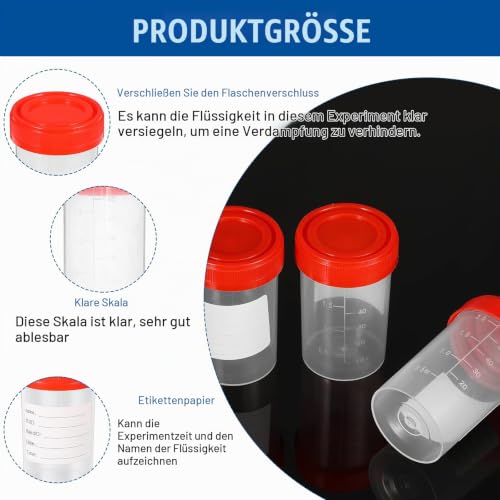 Pack of 5 Sample Containers Bottle 60 ml Sample Container Transparent Sample Bottle Urine Container with Secure Screw Lids Suitable for Experiments, Storage