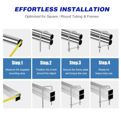 8 Pcs Heavy Duty M8 Square U Bolts Kit, 2.5 Inch Wide 304 Stainless Steel U-Bolt with Frame Plates and Washers, Marine Grade U Bolt M8 x 65mm W x 80mm L Trailer Axle Clamp M8x65mmx80mm 8