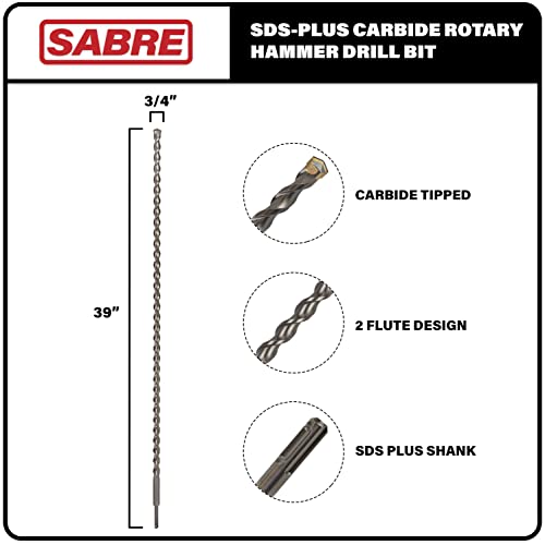 3/4 Inch x 39 Inch SDS Plus Rotary Hammer Drill Bit, Carbide Tipped for Brick, Stone, Concrete (3/4" x 37" x 39") 3/4 in