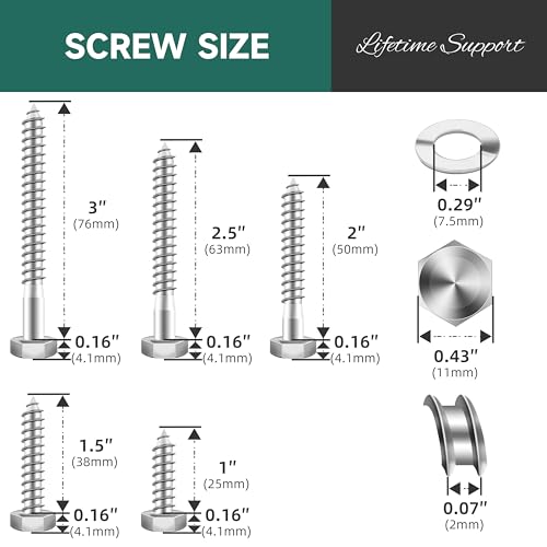 60Pcs 1/4-20 Carriage Bolts Assortment Kit with Nuts and Washers & 109Pcs 1/4" Hex Head Lag Bolts Screws Assortment Kit, Heavy Duty Lag Screws with Washers, 304 Stainless Steel Round Head Squa