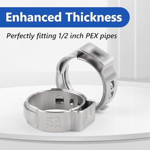 1/2 inch Pex Clamps 250pcs Pex Crimp Rings Single Ear Hose Clamps Stainless Steel Pex Fittings Cinch Clamp Ring for PEX Pipe Tubing 1/2"-250pcs